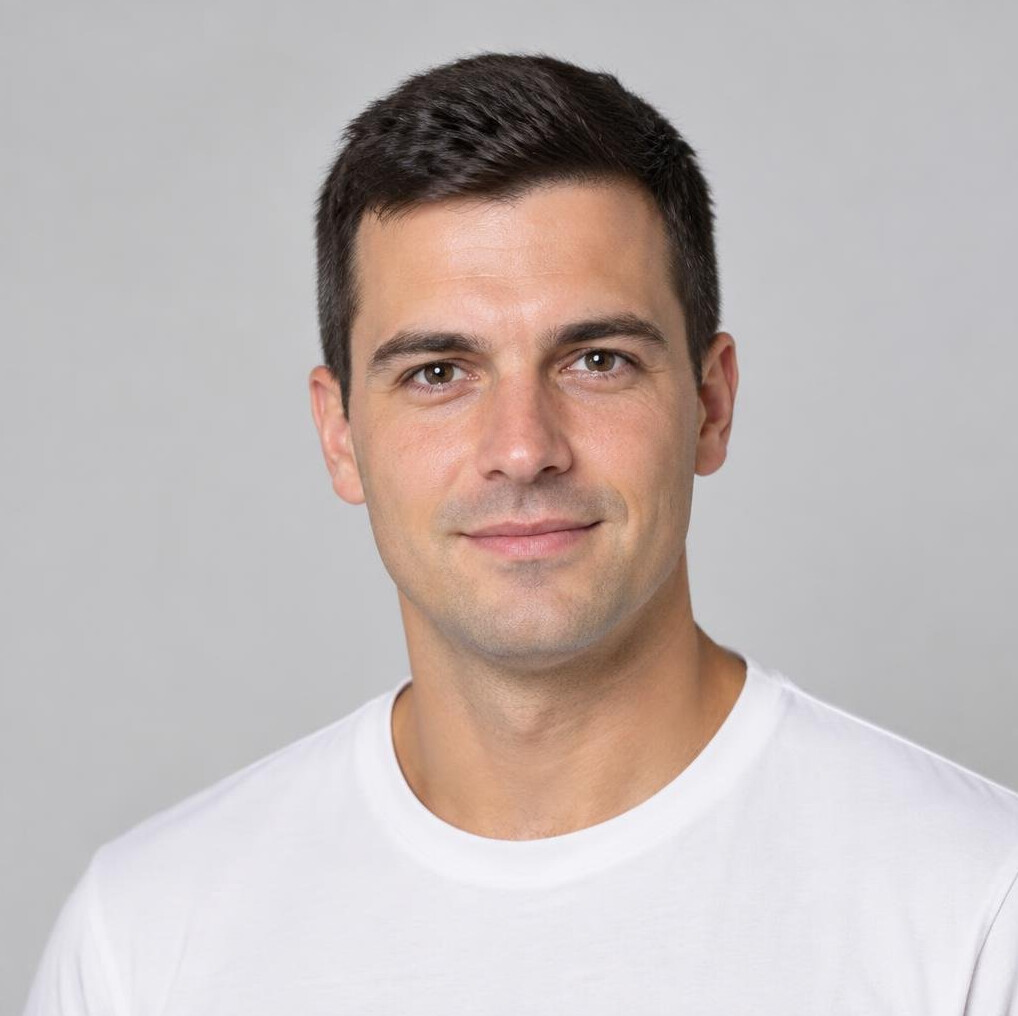 Studio portrait of a young man with short hair