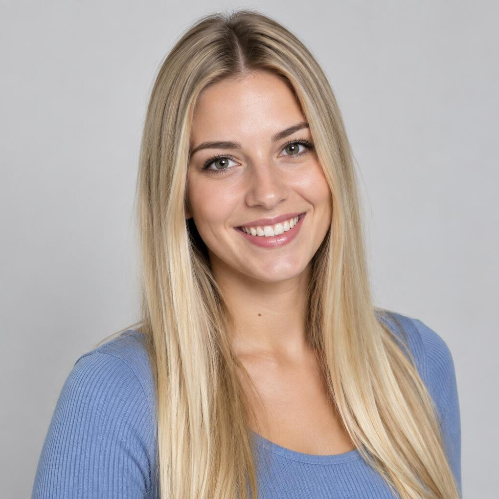 Studio portrait of a young woman with straight hair